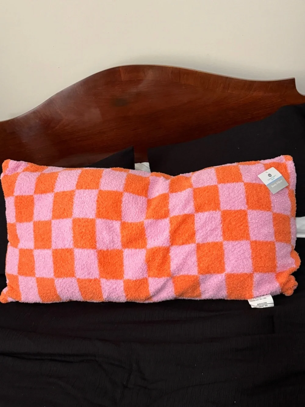 Comfort Bay Pink and Orange Checkerboard Body Pillow Cover